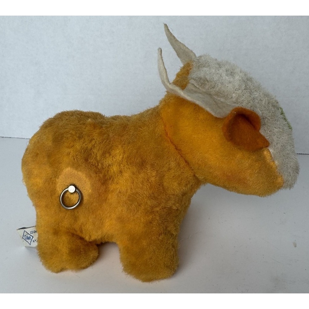Rare Vintage Eden 1950's Wind Up Plush Orange Cow Steer Texas Longhorn Works